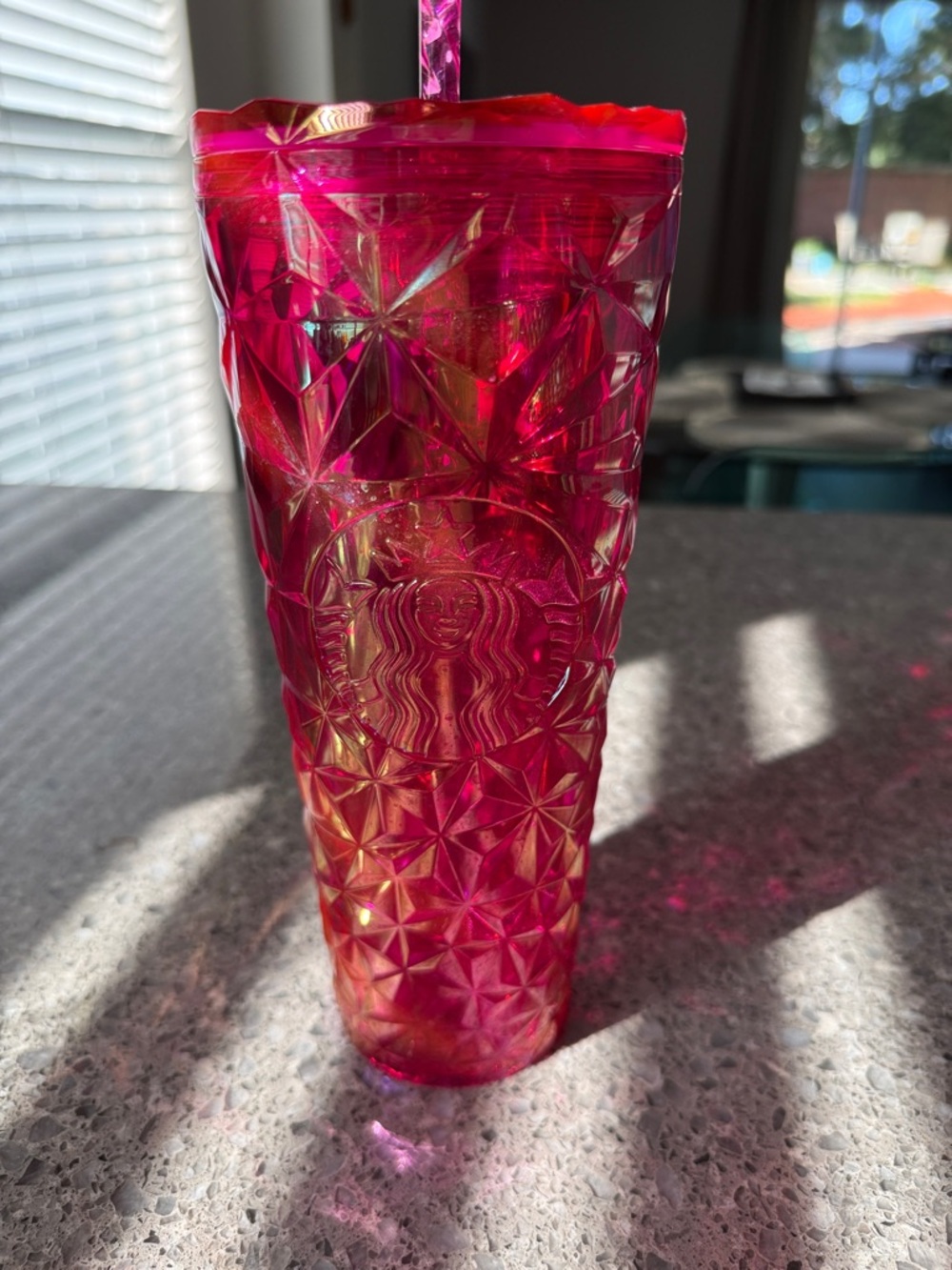 Starbucks Iridescent Hot Pink Geometric Tumbler with Straw